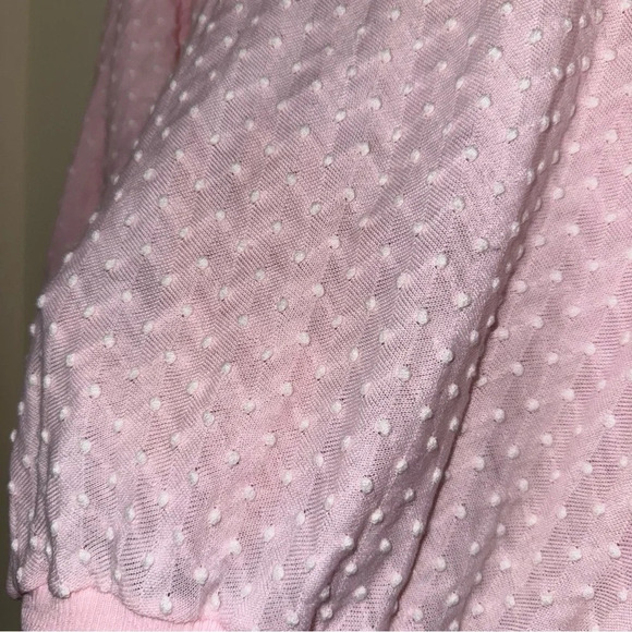 Women’s Vintage Retro Coquette  Singe Stitch Pink Eyelet Long Sleeve Sheer Top - Picture 14 of 14